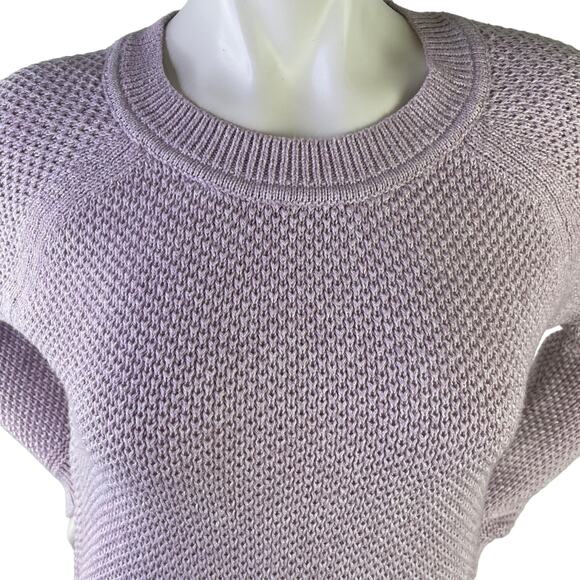 Old Navy Lilac Crew Neck Loose Knit LS Sweater Side Slits Ribbing Variations S M - Picture 4 of 13